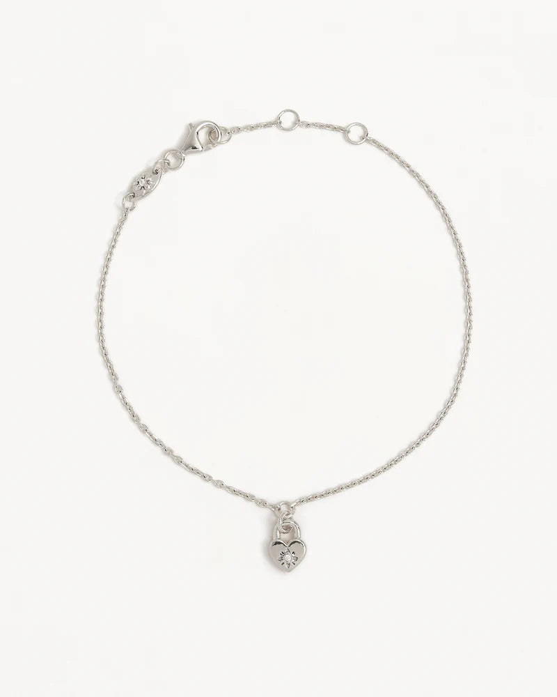 CRYSTAL LOTUS HEART PADLOCK BRACELET in Sterling Silver from By Charlotte