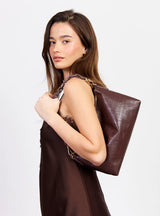 CLAUDIA SHOULDER BAG in Espresso Croc by Saben