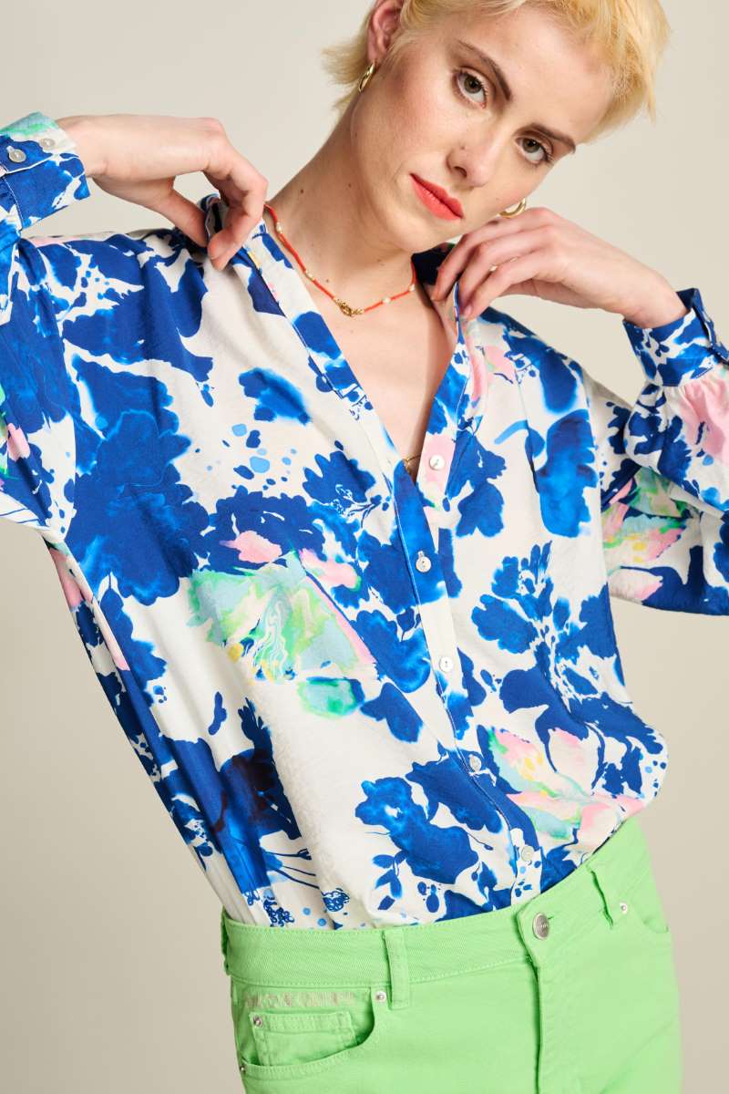 POM BLOUSE in Violet Crane Birds Blue from POM Amsterdam