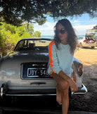 ARM STRIPE SWEATSHIRT in Baby Blue + Orange from Sophie Moran
