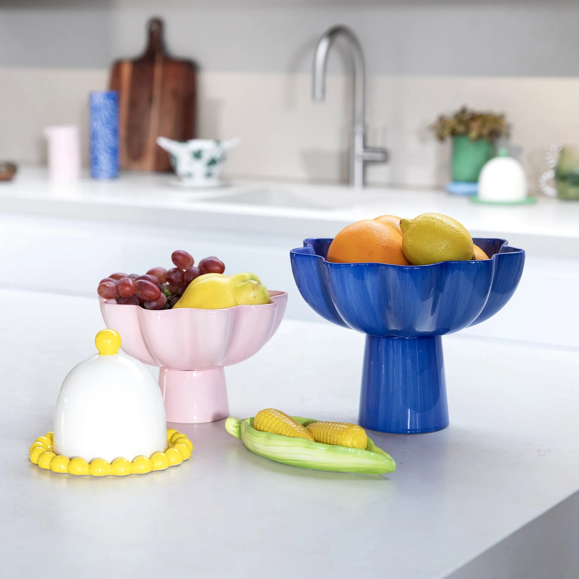 Pedestal Bowl in Sun Blue by &Klevering
