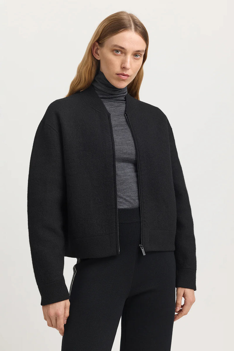 WOOL BOMBER JACKET in Black by Toorallie