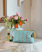 QUILTED COTTON TOILETRY PURSE in Aegean Stripe from the amazing range of Kip & Co products
