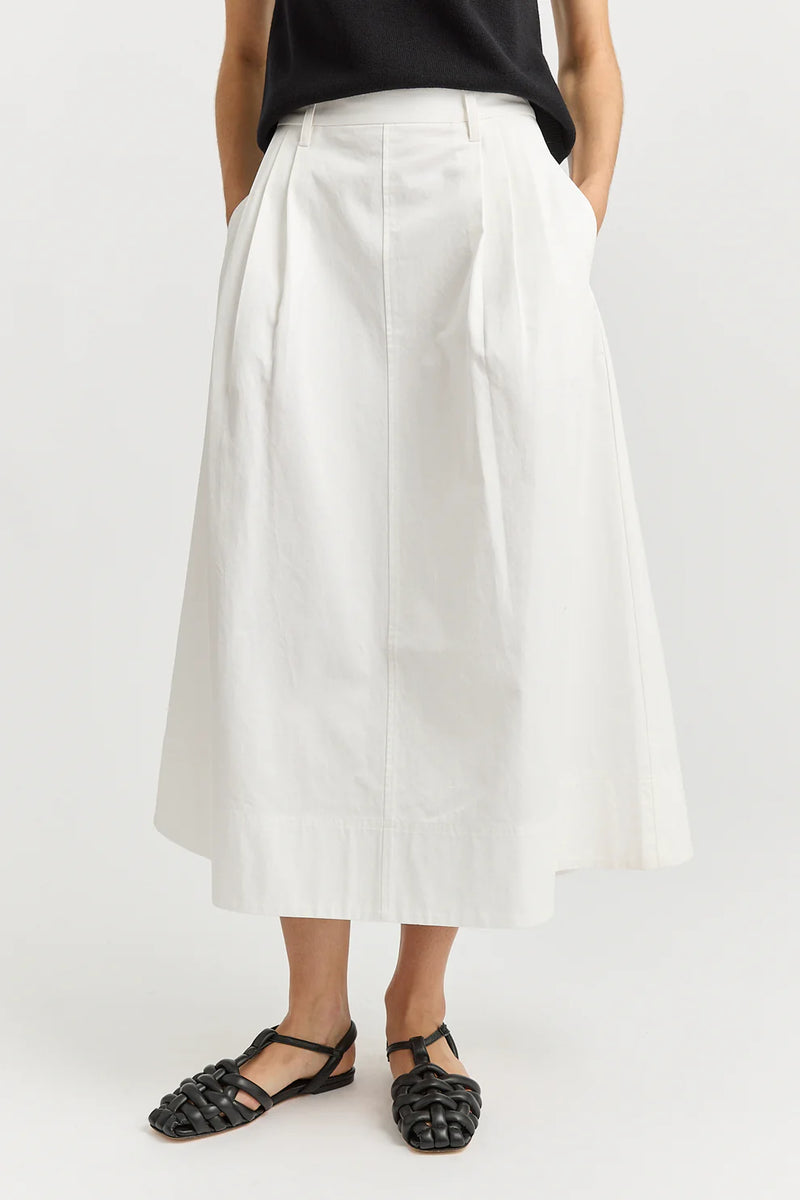 PLEAT DETAIL MIDI SKIRT in White by Toorallie