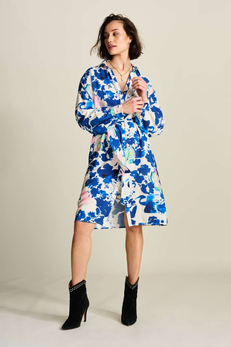 POM DRESS in Crane Birds Blue from POM Amsterdam