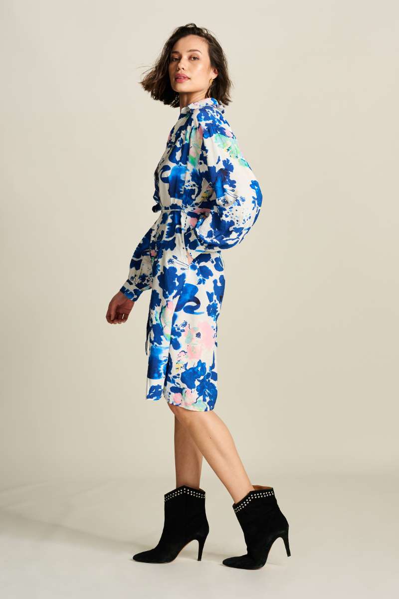 POM DRESS in Crane Birds Blue from POM Amsterdam