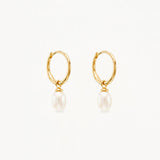 LIVE IN PEACE PEARL HOOP EARRINGS in Gold from By Charlotte