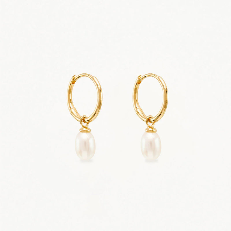 LIVE IN PEACE PEARL HOOP EARRINGS in Gold from By Charlotte