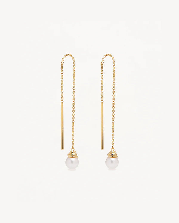 WHISPERS OF TRANQUILITY PEARL THREAD EARRINGS in 18K Gold Vermeil from By Charlotte