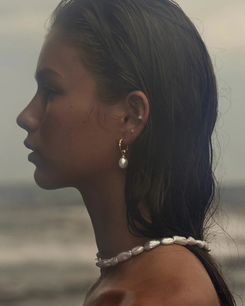 WHISPERS OF TRANQUILITY PEARL HOOPS in 18K Gold Vermeil from By Charlotte