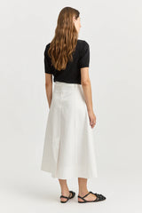 PLEAT DETAIL MIDI SKIRT in White by Toorallie