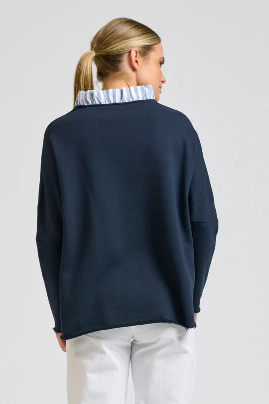RAW FRILL COLLAR SWEATSHIRT in Navy + Stripe Collar by Shirty