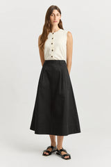PLEAT DETAIL MIDI SKIRT in Black by Toorallie