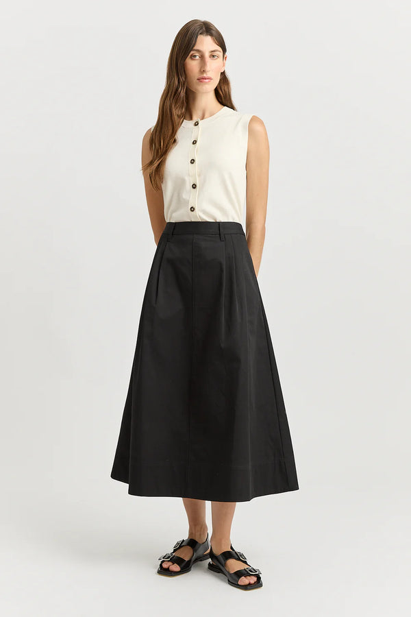 PLEAT DETAIL MIDI SKIRT in Black by Toorallie