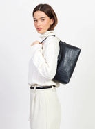 CLAUDIA SHOULDER BAG in Black Croc by Saben