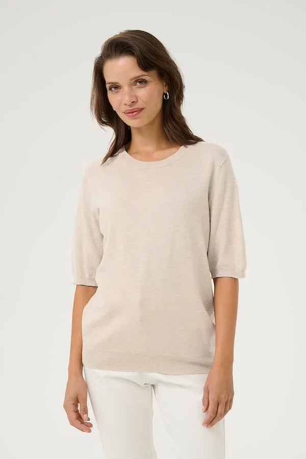 KALIZZA O NECK KNIT in Feather Grey Melange by Kaffee