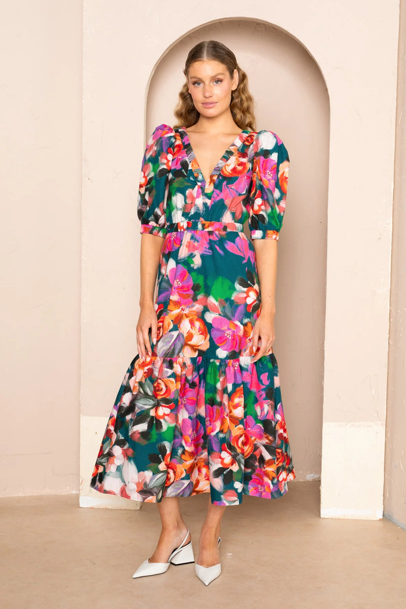 ANTOINETTE TIERED MIDI DRESS | Painterly