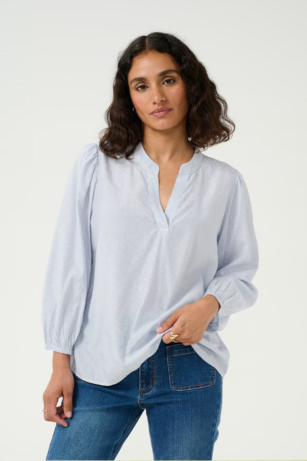 KAMILENA BLOUSE in Blue + White Stripe by Kaffee