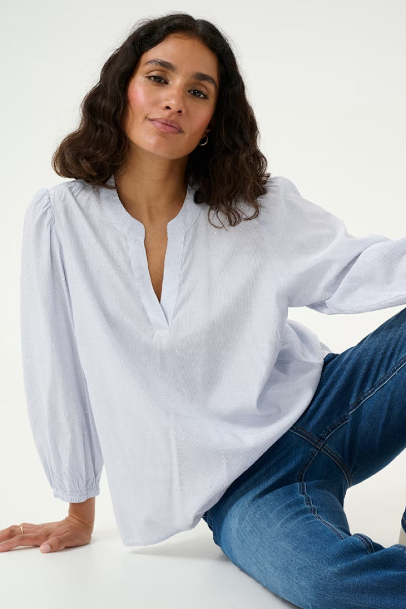 KAMILENA BLOUSE in Blue + White Stripe by Kaffee