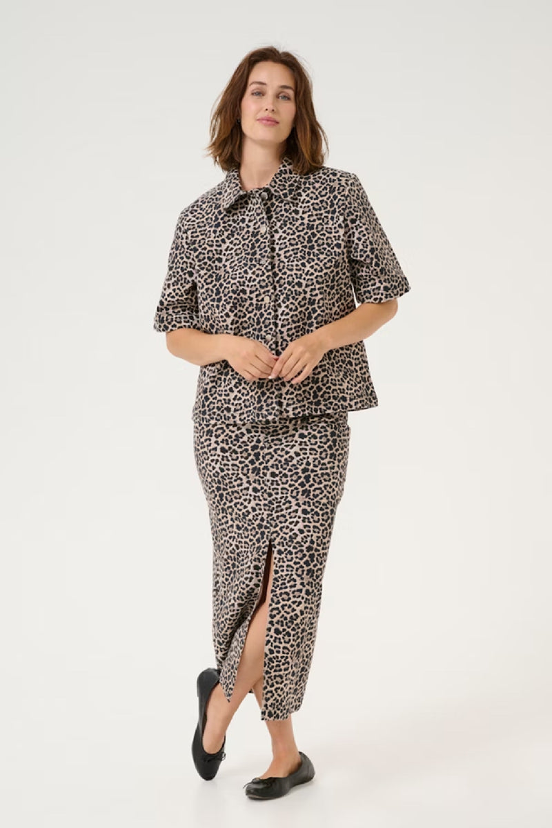 KALEONORA DENIM SKIRT in Leopard Print by Kaffee