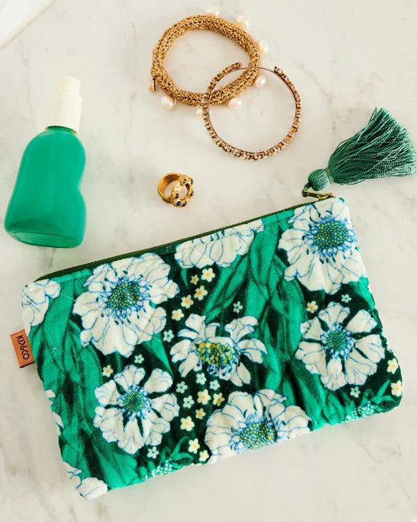 COSMETIC PURSE in Tumbling Flowers Green from the amazing range of Kip & Co