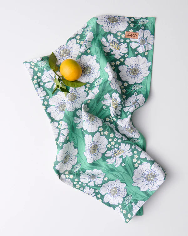 LINEN TEA TOWEL in Tumbling Flowers Green from the amazing range of Kip & Co products