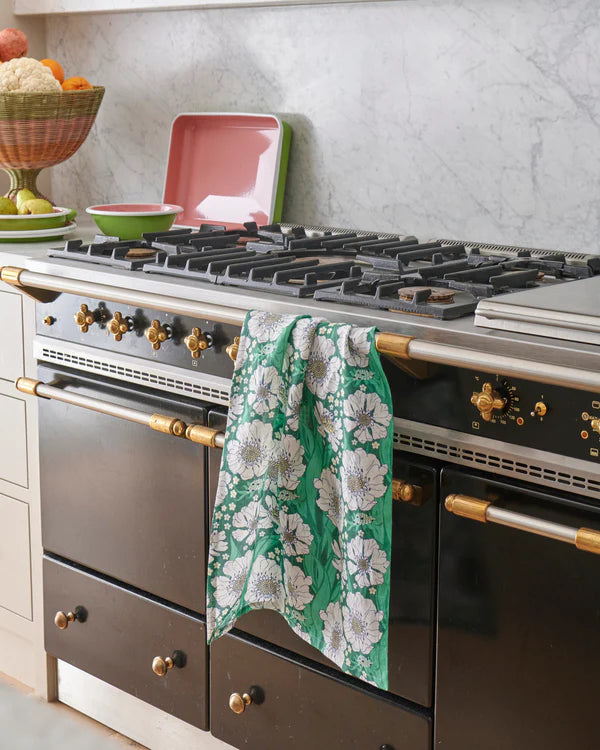 LINEN TEA TOWEL in Tumbling Flowers Green from the amazing range of Kip & Co products