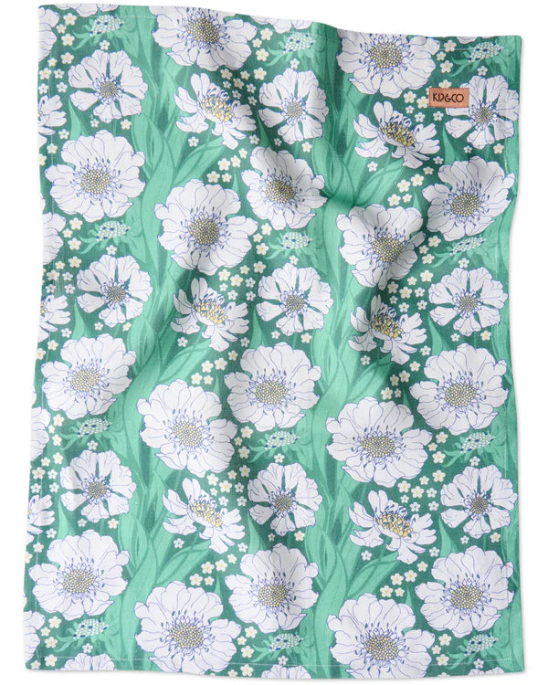 LINEN TEA TOWEL in Tumbling Flowers Green from the amazing range of Kip & Co products
