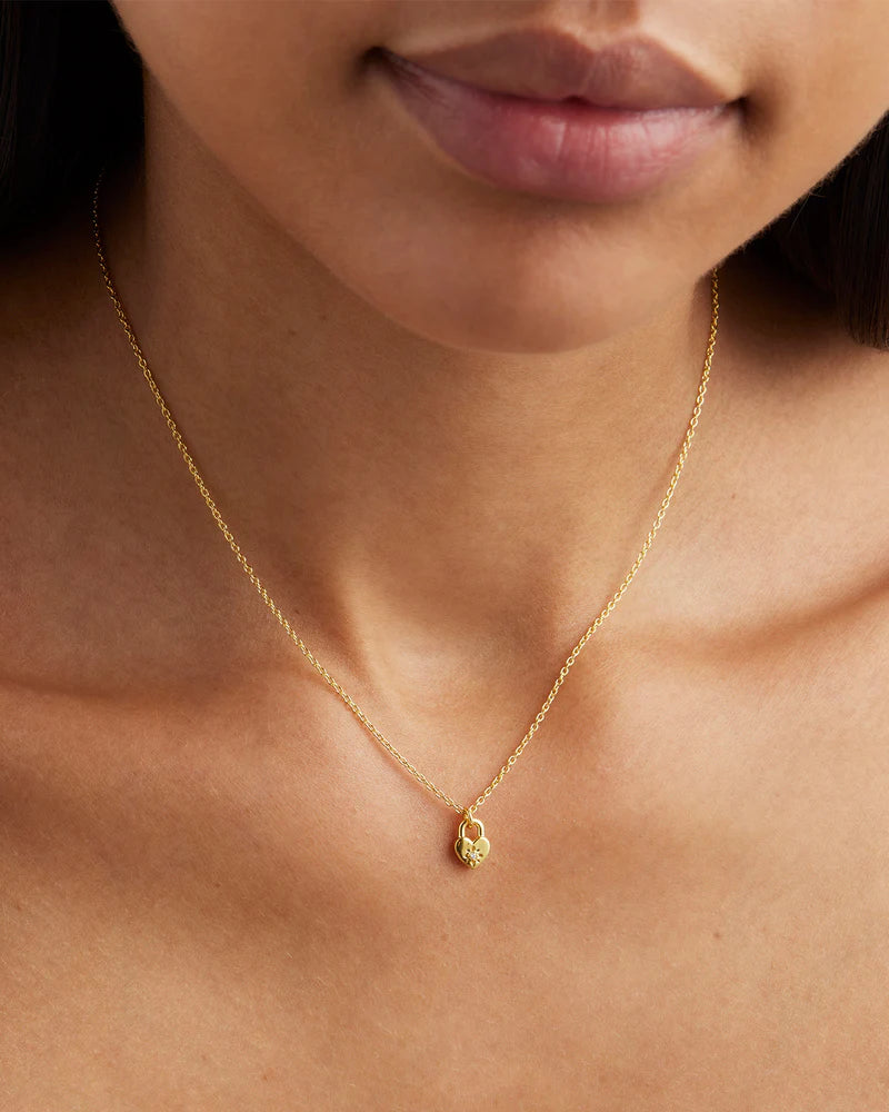 CRYSTAL LOTUS PADLOCK NECKLACE in 18k Gold Vermeil from By Charlotte