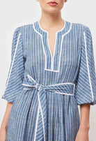 ANTIGUA LINEN VISCOSE BABYDOLL DRESS in Del Mar Stripe from Oncewas