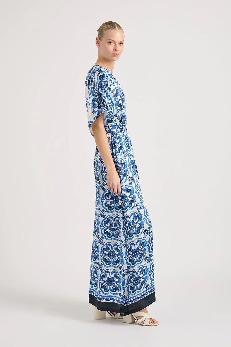 NORMAN SILK MIDI DRESS in Margaret Navy from Lola Australia