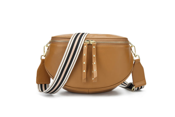 Obsessed Leather Crossbody Bag in Camel