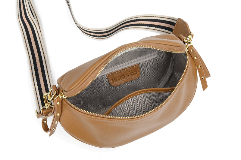 Obsessed Leather Crossbody Bag in Camel