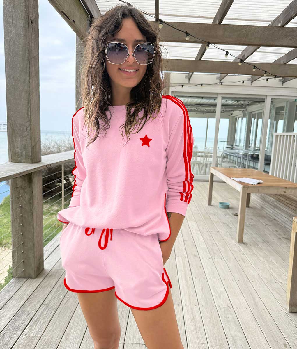 ARM STRIPE SWEATSHIRT in Pink + Red from Sophie Moran