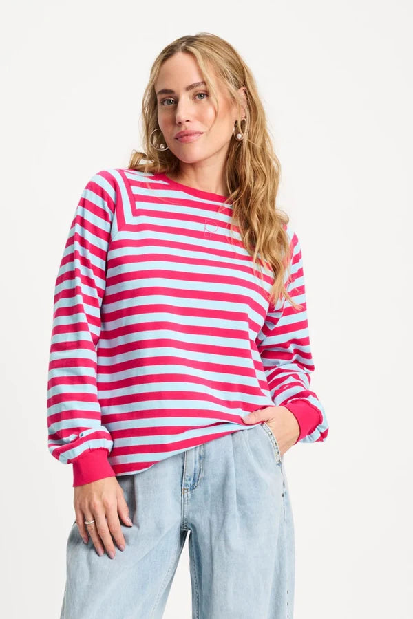 POM LONG SLEEVE in Stripped Bright Rose Blue from POM Amsterdam