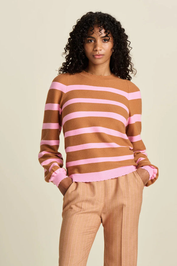 Pom Amsterdam Pullover in striped sugar brown