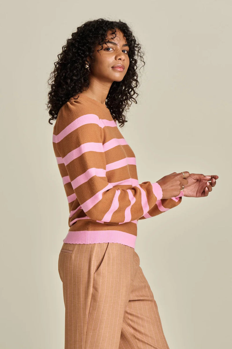 Pom Amsterdam Pullover in striped sugar brown