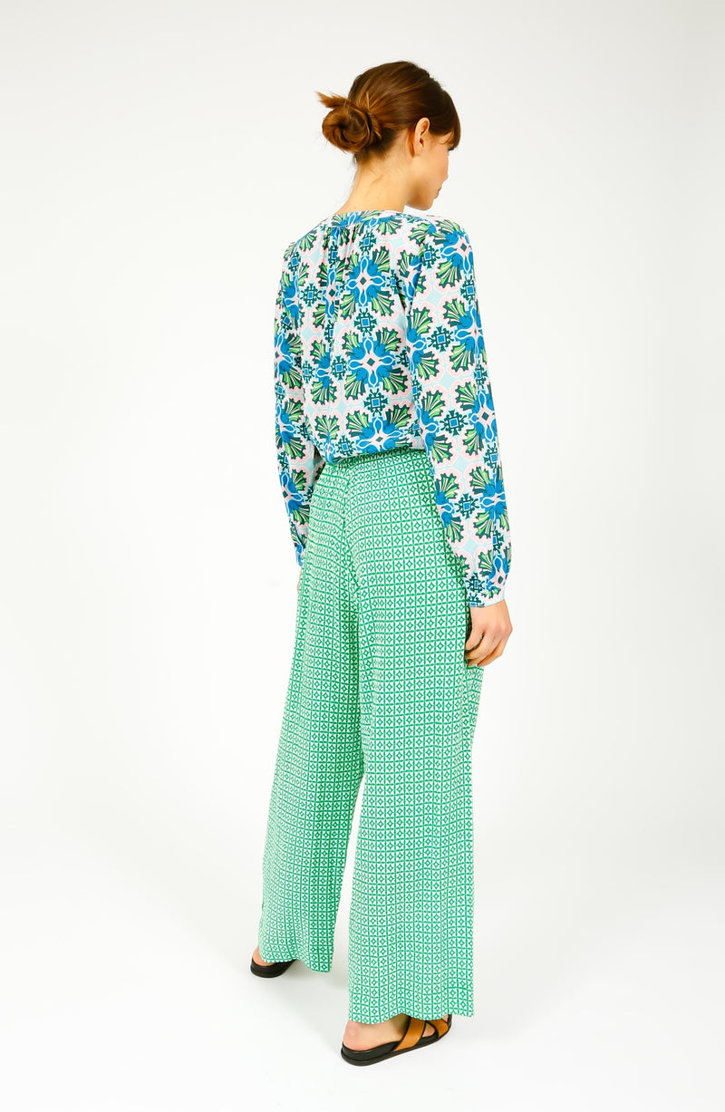 Primrose Park Pablo Trouser in green geo available from Darling Domain