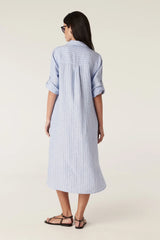 Pure Linen Shirt Dress in Blue Pinstripe by Cable Melbourne