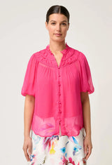 SELINI BRAIDED NECK CHIFFON BLOUSE in Celosia Pink from Once Was