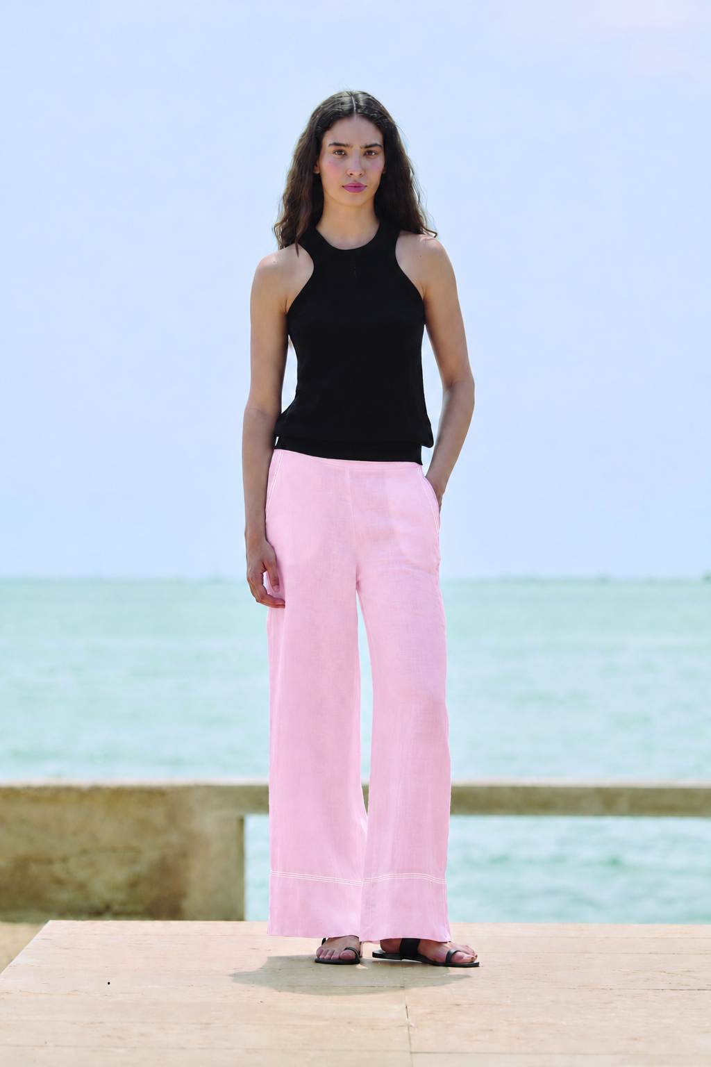STRAIGHT LINEN PANTS in Pink Prett by Sita Murt