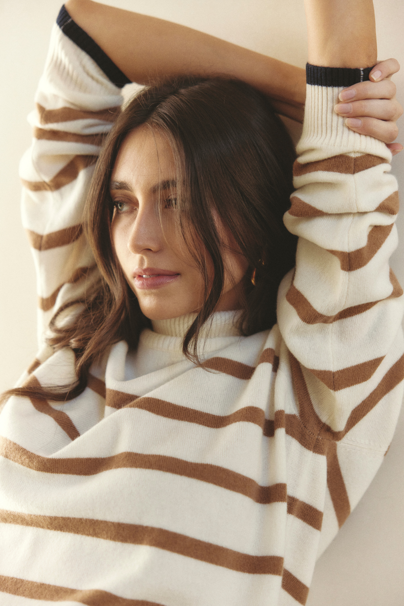 Alessandra STRIPE TOASTIE POLO in Mocha
