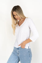 STELLA V NECK TEE in White by Humidity Lifestyle