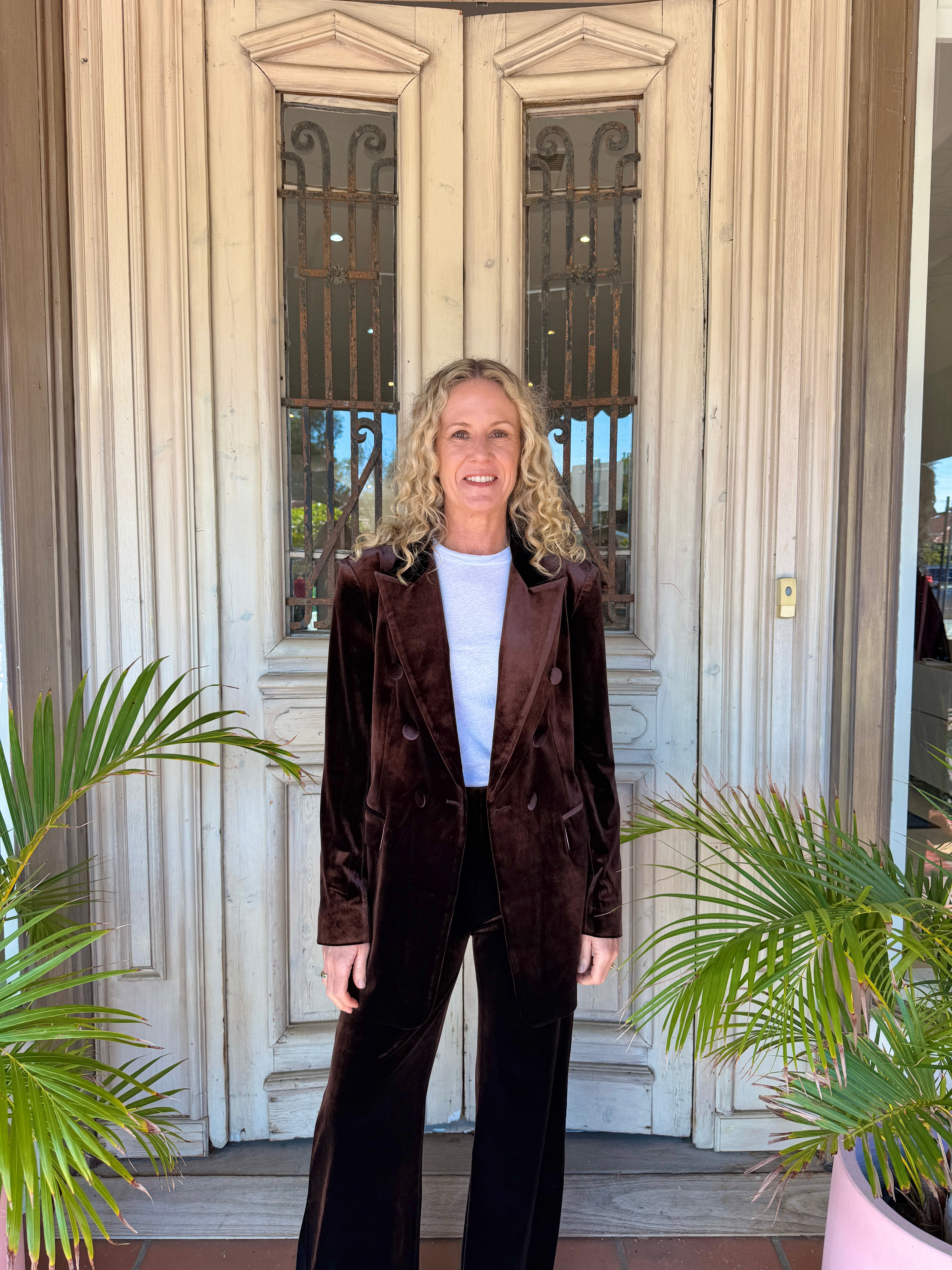 VELVET BLAZER in Chocolate Brown by Sophie Moran