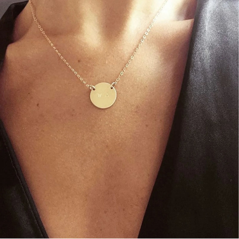 Misuzi The Chloe Initial Disc Necklace in gold